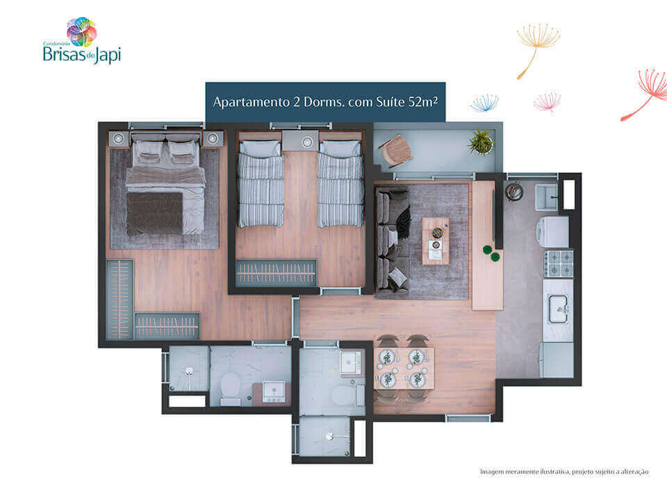 Apartamento 2 Dorms com suíte - 52m²