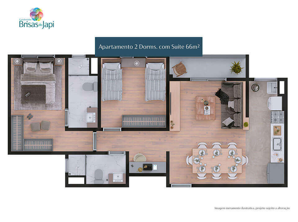 Apartamento 2 Dorms com suíte - 66m²